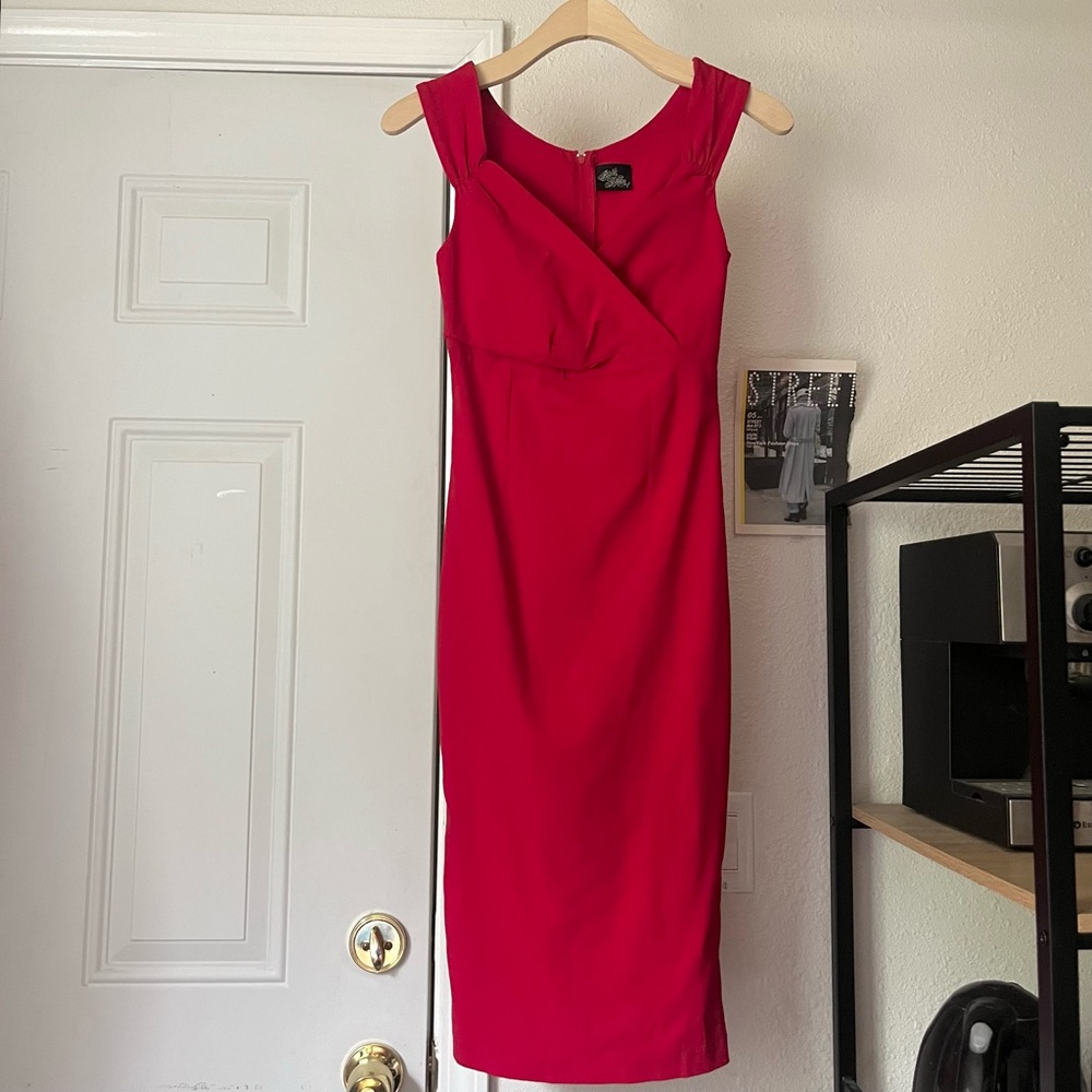 ROCK STEADY red mod pinup rockabilly retro sleeveless surplice midi dress